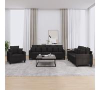 vidaXL Set Divani 3 pz con Cuscini Nero in Tessuto