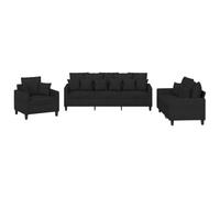 vidaXL Set Divani 3 pz con Cuscini Nero in Tessuto
