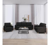 VidaXL Set Divani 3 pz con Cuscini Nero in Tessuto