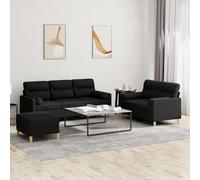 vidaXL Set Divani 3 pz con Cuscini Nero in Tessuto