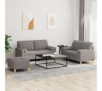 vidaXL Set Divani 3 pz con Cuscini Tortora in Tessuto, divano, seduta, divano da TV, poltrona, divano in tessuto, poltrona relax, divano confortevole