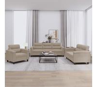 vidaXL Set Divani 3 pz con Cuscini Tortora in Tessuto Microfibra