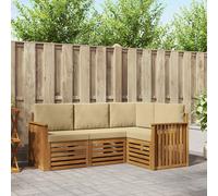 vidaXL Set divani 4 pcs Naturale e Beige Legno di Acacia Massello, Divano da esterno, arredamento moderno, resistente lounge patio, sedute per giardino e terrazza