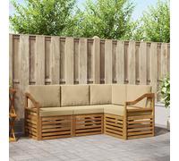vidaXL Set divani 4 pcs Naturale e Beige Legno di Acacia Massello, Divano da esterno, arredamento moderno, resistente lounge patio, sedute per giardino e terrazza