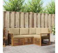 vidaXL Set divani 4 pcs Naturale e Beige Legno di Acacia Massello, Divano da esterno, arredamento moderno, resistente lounge patio, sedute per giardino e terrazza