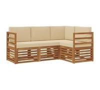 vidaXL Set divani 4 pcs Naturale e Beige Legno di Acacia Massello, Divano da esterno, arredamento moderno, resistente lounge patio, sedute per giardino e terrazza