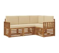 vidaXL Set divani 4 pcs Naturale e Beige Legno di Acacia Massello, Divano da esterno, arredamento moderno, resistente lounge patio, sedute per giardino e terrazza