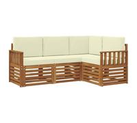 vidaXL Set divani 4 pcs Naturale e Crema Legno di Acacia Massello, Divano da esterno, arredamento moderno, resistente lounge patio, sedute per giardino e terrazza
