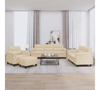 vidaXL Set Divani 4 pz con Cuscini Crema in Tessuto Microfibra