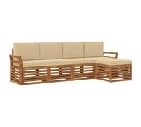 vidaXL Set divani 5 pcs Naturale e Beige Legno di Acacia Massello, Divano moderno da giardino, set modulare per esterni, mobili in acacia, lounge minimalista, comodo vicino alla piscina