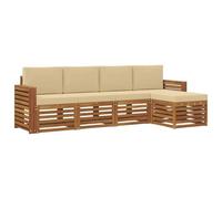 vidaXL Set divani 5 pcs Naturale e Beige Legno di Acacia Massello, Divano moderno da giardino, set modulare per esterni, mobili in acacia, lounge minimalista, comodo vicino alla piscina