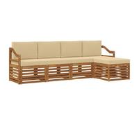 vidaXL Set divani 5 pcs Naturale e Beige Legno di Acacia Massello, Divano moderno da giardino, set modulare per esterni, mobili in acacia, lounge minimalista, comodo vicino alla piscina