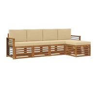 vidaXL Set divani 5 pcs Naturale e Beige Legno di Acacia Massello, Divano moderno da giardino, set modulare per esterni, mobili in acacia, lounge minimalista, comodo vicino alla piscina