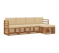 vidaXL Set divani 5 pcs Naturale e Beige Legno di Acacia Massello, Divano moderno da giardino, set modulare per esterni, mobili in acacia, lounge minimalista, comodo vicino alla piscina