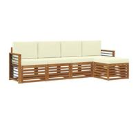 vidaXL Set divani 5 pcs Naturale e Crema Legno di Acacia Massello, Divano moderno da giardino, set modulare per esterni, mobili in acacia, lounge minimalista, comodo vicino alla piscina
