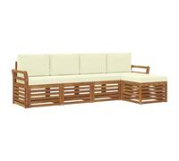 vidaXL Set divani 5 pcs Naturale e Crema Legno di Acacia Massello, Divano moderno da giardino, set modulare per esterni, mobili in acacia, lounge minimalista, comodo vicino alla piscina