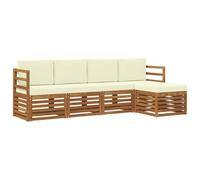 vidaXL Set divani 5 pcs Naturale e Crema Legno di Acacia Massello, Divano moderno da giardino, set modulare per esterni, mobili in acacia, lounge minimalista, comodo vicino alla piscina