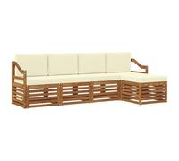 vidaXL Set divani 5 pcs Naturale e Crema Legno di Acacia Massello, Divano moderno da giardino, set modulare per esterni, mobili in acacia, lounge minimalista, comodo vicino alla piscina