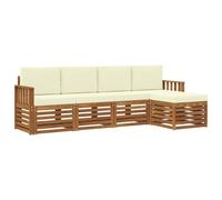 vidaXL Set divani 5 pcs Naturale e Crema Legno di Acacia Massello, Divano moderno da giardino, set modulare per esterni, mobili in acacia, lounge minimalista, comodo vicino alla piscina