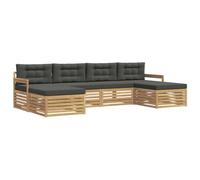 vidaXL Set divani 6 pcs Bianco e Antracite Legno di Acacia Massello, Divano in Legno di Acacia, Mobili Moderni per Esterni, Set Resistente per Patio e Giardino, Comfort per Poolside