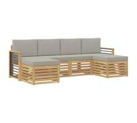 vidaXL Set divani 6 pcs Bianco e Grigio Chiaro 249 x 122,5 x 73 cm, Divano da giardino, moderno, comodo per esterni, set di mobili resistenti per terrazze