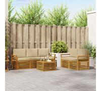 vidaXL Set divani 6 pcs Naturale e Beige Legno di Acacia Massello, Mobili moderni per giardino, divano resistente, set sezionale per patio, comodo per il tuo terrazzo