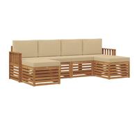 vidaXL Set divani 6 pcs Naturale e Beige Legno di Acacia Massello, Divano da esterno, arredo giardino moderno, sezione robusta, lounge in terrazza, set per patio