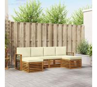 vidaXL Set divani 6 pcs Naturale e Crema Legno di Acacia Massello, Divano da esterno, arredo giardino moderno, sezione robusta, lounge in terrazza, set per patio