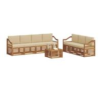 vidaXL Set divani 8 pcs Naturale e Beige Legno di Acacia Massello, Divano da giardino moderno, set sezionale per patio, mobili durevoli per terrazza, comfort e stile