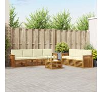 vidaXL Set divani 8 pcs Naturale e Crema Legno di Acacia Massello, Divano da giardino moderno, set sezionale per patio, mobili durevoli per terrazza, comfort e stile