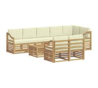 vidaXL Set divani 9 pcs Bianco e Crema Legno di Acacia Massello, Divano da Giardino, Set Modulare, Mobili Moderni per Esterni, Lounge per Patios, Divano Acacia Marrone