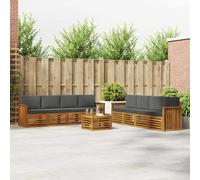 vidaXL Set divani 9 pcs Naturale e Antracite Legno di Acacia Massello, Divano da giardino, moderno e resistente, set sezionale per terrazzo e patio, comodo da usare