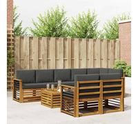 vidaXL Set divani 9 pcs Naturale e Antracite Legno di Acacia Massello, Set divano moderno da giardino, mobile sezionale resistente, lounge in acacia, seduta patio contemporanea, decor per esterni