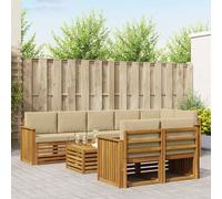 vidaXL Set divani 9 pcs Naturale e Beige Legno di Acacia Massello, Set divano moderno da giardino, mobile sezionale resistente, lounge in acacia, seduta patio contemporanea, decor per esterni