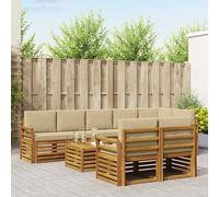 vidaXL Set divani 9 pcs Naturale e Beige Legno di Acacia Massello