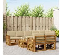 vidaXL Set divani 9 pcs Naturale e Beige Legno di Acacia Massello, Set divano moderno da giardino, mobile sezionale resistente, lounge in acacia, seduta patio contemporanea, decor per esterni
