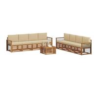 vidaXL Set divani 9 pcs Naturale e Beige Legno di Acacia Massello, Divano da giardino, moderno e resistente, set sezionale per terrazzo e patio, comodo da usare