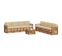 vidaXL Set divani 9 pcs Naturale e Beige Legno di Acacia Massello, Divano da giardino, moderno e resistente, set sezionale per terrazzo e patio, comodo da usare