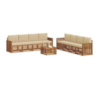 vidaXL Set divani 9 pcs Naturale e Beige Legno di Acacia Massello, Divano da giardino, moderno e resistente, set sezionale per terrazzo e patio, comodo da usare