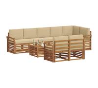 vidaXL Set divani 9 pcs Naturale e Beige Legno di Acacia Massello, Set divano moderno da giardino, mobile sezionale resistente, lounge in acacia, seduta patio contemporanea, decor per esterni