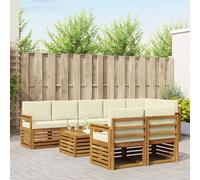 vidaXL Set divani 9 pcs Naturale e Crema Legno di Acacia Massello, Set divano moderno da giardino, mobile sezionale resistente, lounge in acacia, seduta patio contemporanea, decor per esterni