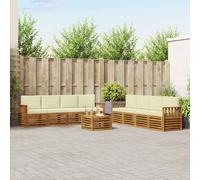vidaXL Set divani 9 pcs Naturale e Crema Legno di Acacia Massello, Divano da giardino, moderno e resistente, set sezionale per terrazzo e patio, comodo da usare