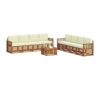 vidaXL Set divani 9 pcs Naturale e Crema Legno di Acacia Massello, Divano da giardino, moderno e resistente, set sezionale per terrazzo e patio, comodo da usare