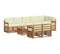 vidaXL Set divani 9 pcs Naturale e Crema Legno di Acacia Massello, Set divano moderno da giardino, mobile sezionale resistente, lounge in acacia, seduta patio contemporanea, decor per esterni