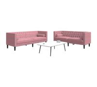 vidaXL Set Divani Chesterfield 2pz con Cuscini Rosa Velluto