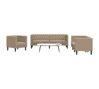 vidaXL Set Divani Chesterfield 3pz Cappuccino in Similpelle