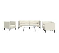 vidaXL Set Divani Chesterfield 3pz con Cuscini Crema Velluto