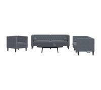vidaXL Set Divani Chesterfield 3pz con Cuscini Grigio Scuro Velluto