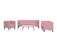 vidaXL Set Divani Chesterfield 3pz con Cuscini Rosa Velluto