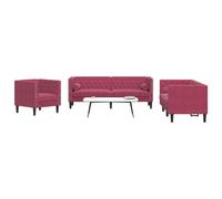 vidaXL Set Divani Chesterfield 3pz con Cuscini Rosso Vino Velluto